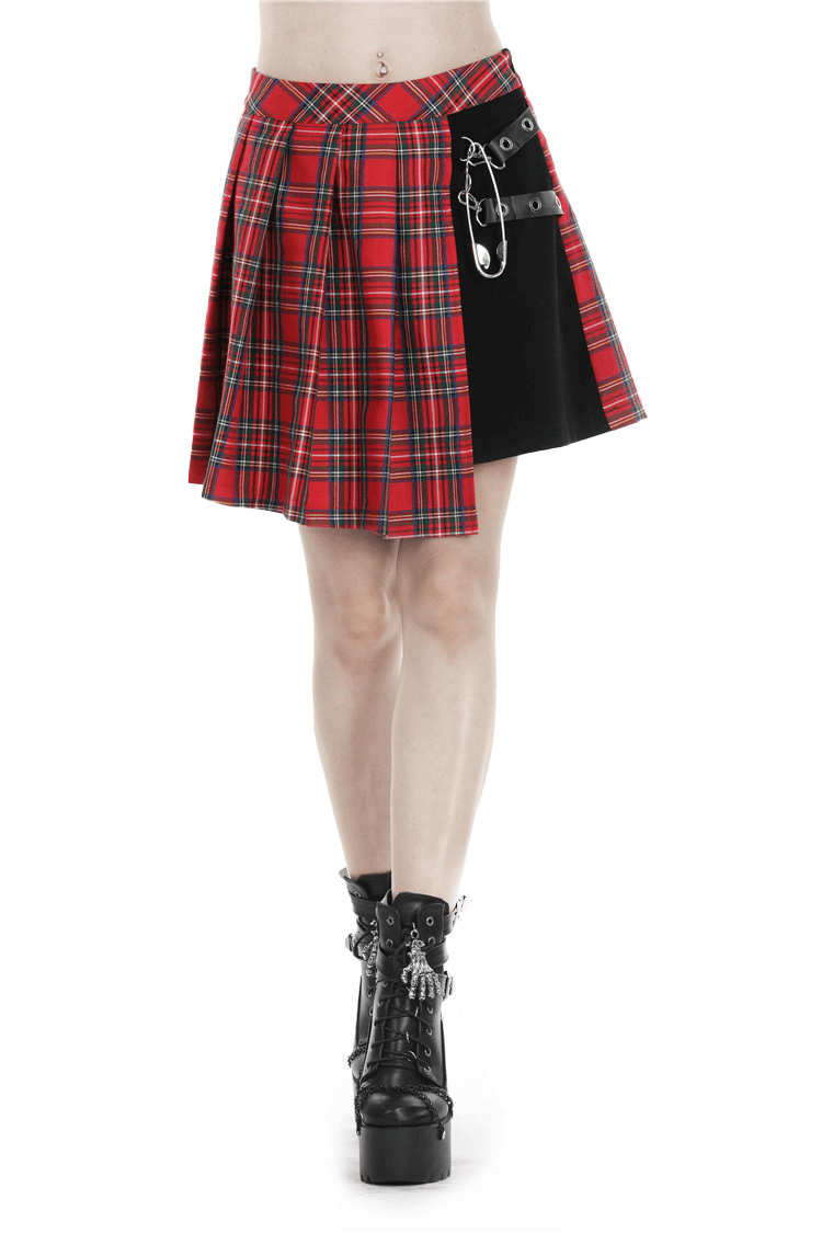 Punk Stylish Asymmetrical Plaid Mini Skirt for Women
