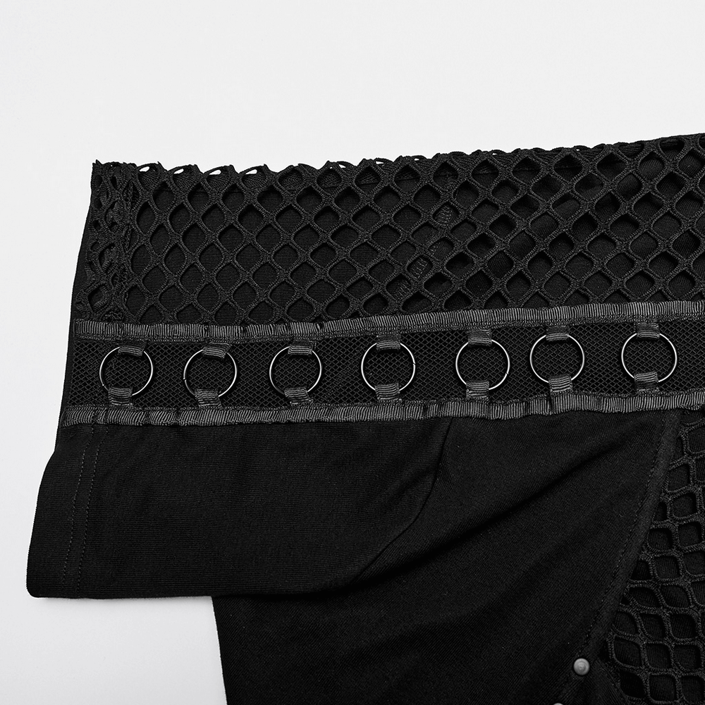 Punk Stylish Men's Black Mesh Hoodie T-Shirt