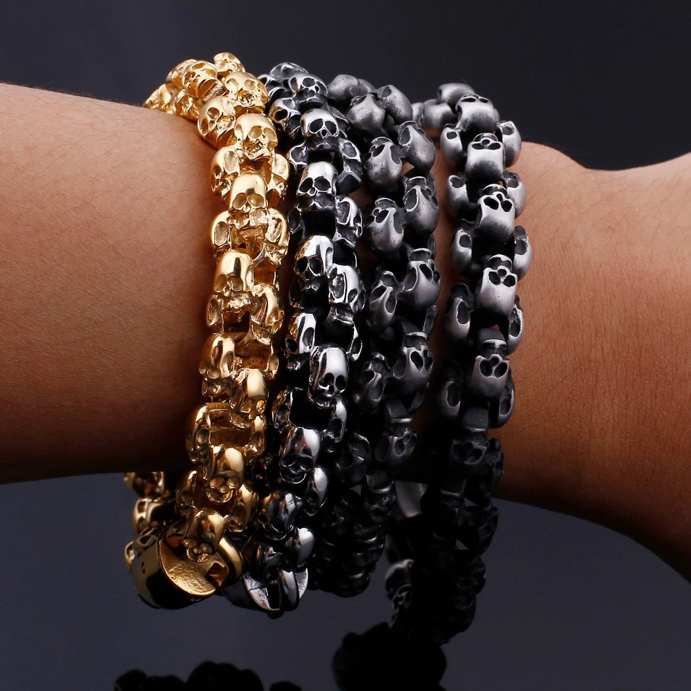Punk Syle Skull Bracelet / Stainless Steel Jewelry / Cool Man's Bracelet