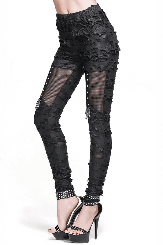 Punk Tattered Leggings / Women's Fashion Long Trousers / Gothic Spliced Pencil Trousers For Women