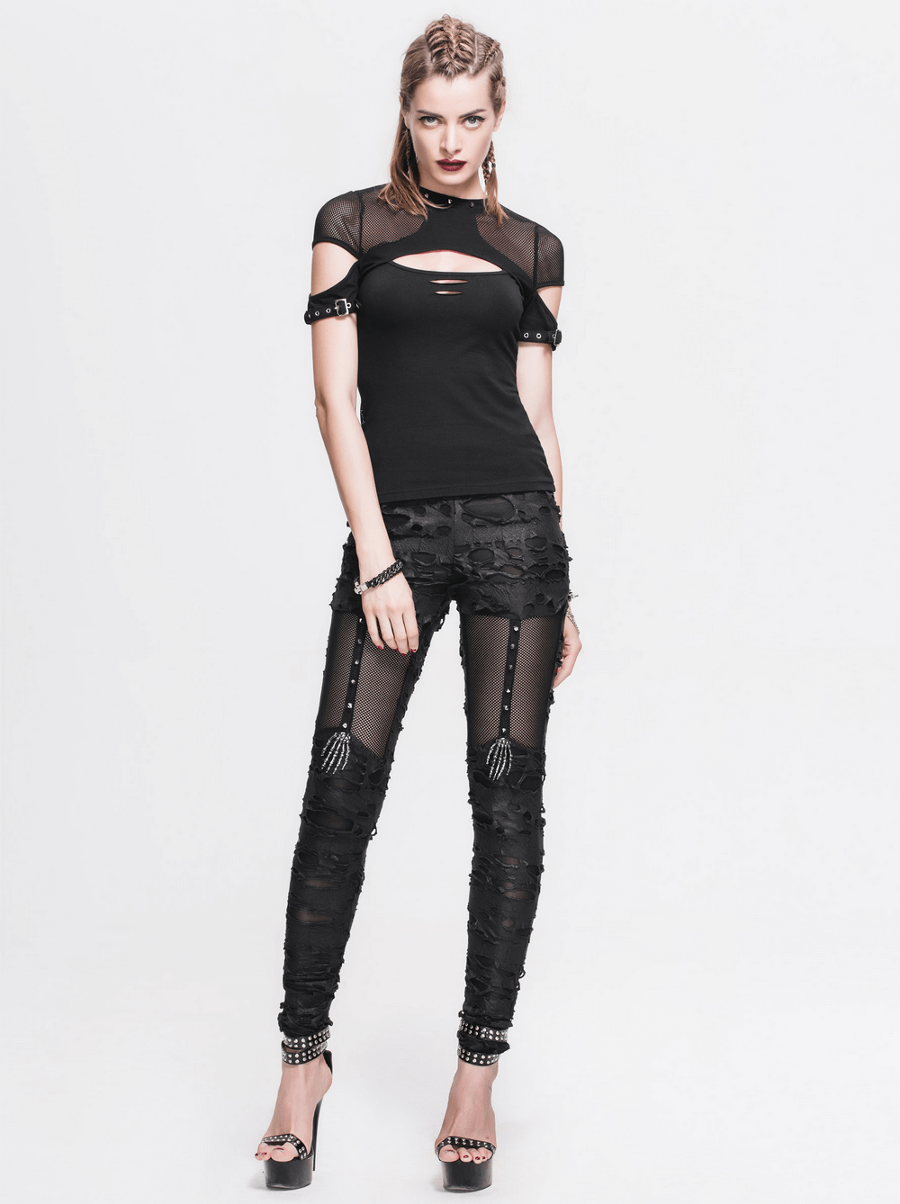 Punk Tattered Leggings / Women's Fashion Long Trousers / Gothic Spliced Pencil Trousers For Women