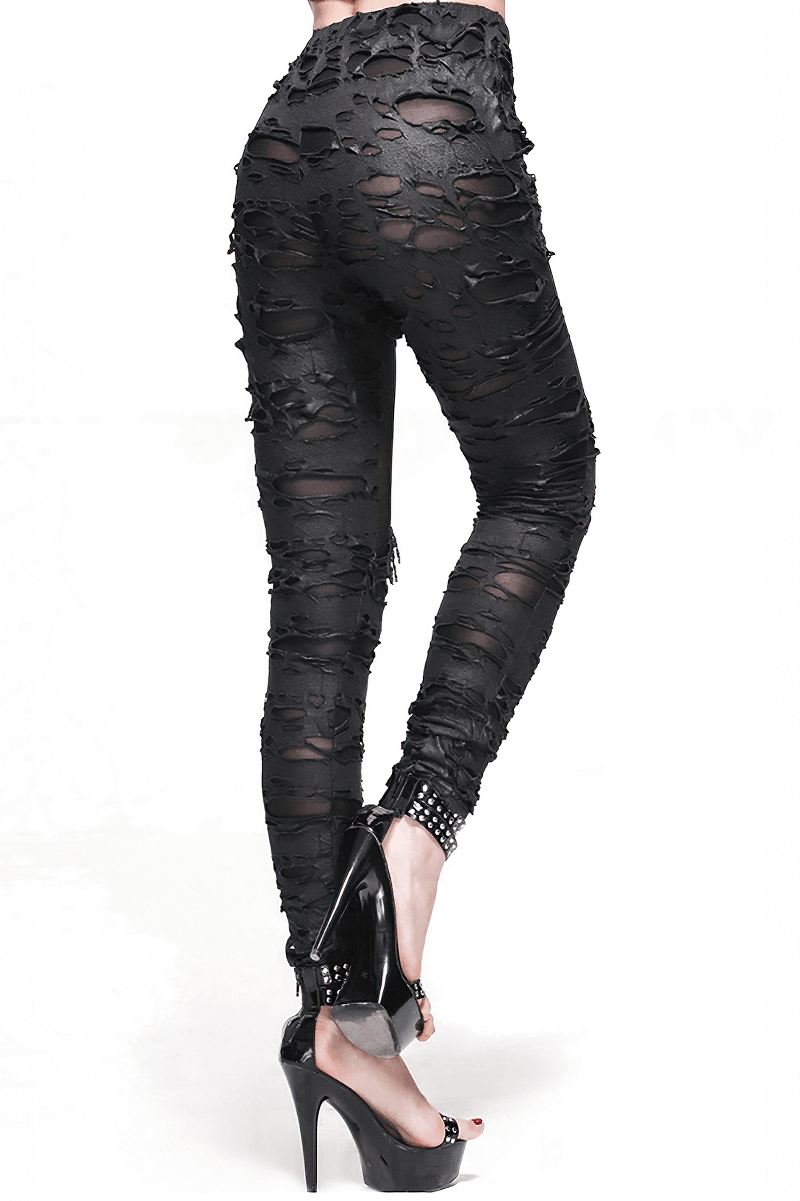 Punk Tattered Leggings / Women's Fashion Long Trousers / Gothic Spliced Pencil Trousers For Women