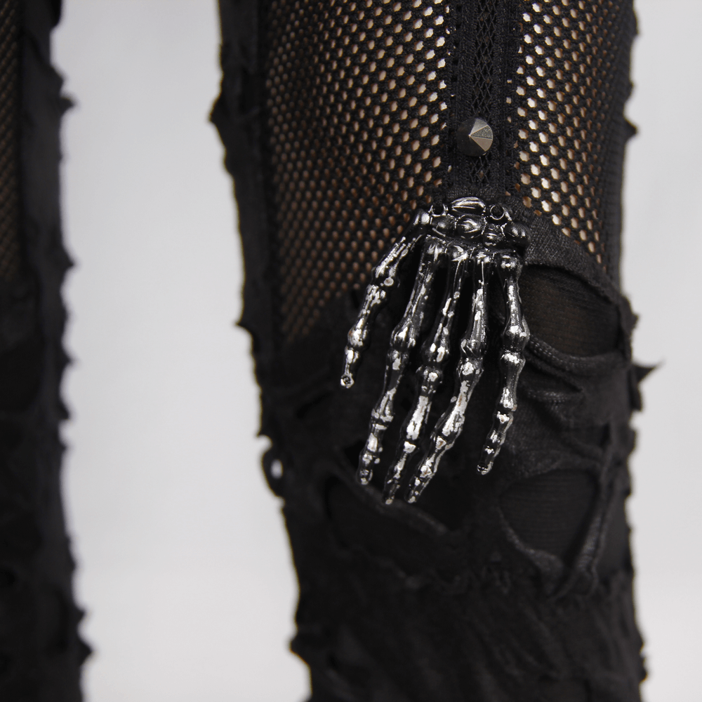 Punk Tattered Leggings / Women's Fashion Long Trousers / Gothic Spliced Pencil Trousers For Women