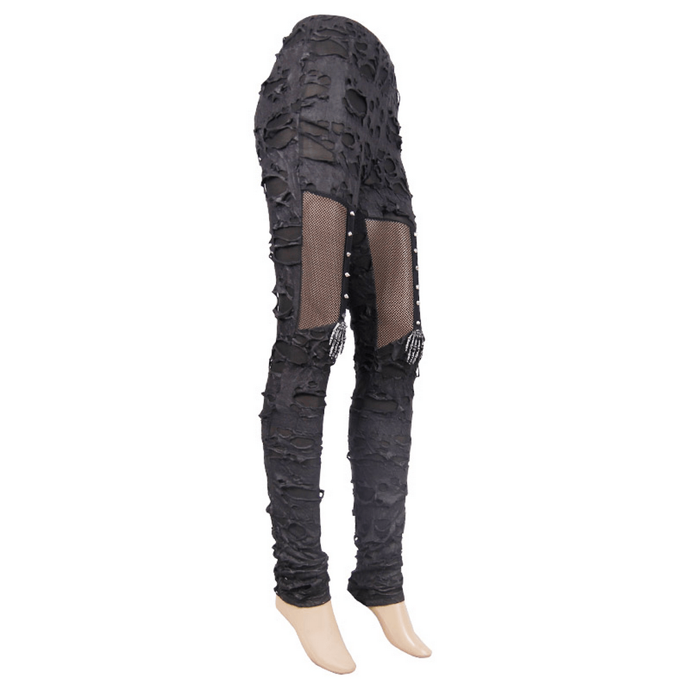Punk Tattered Leggings / Women's Fashion Long Trousers / Gothic Spliced Pencil Trousers For Women