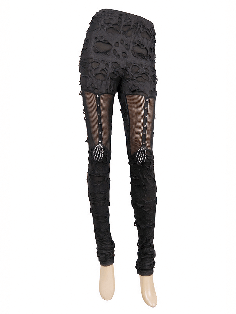 Punk Tattered Leggings / Women's Fashion Long Trousers / Gothic Spliced Pencil Trousers For Women