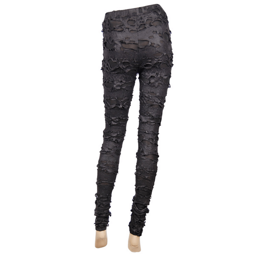 Punk Tattered Leggings / Women's Fashion Long Trousers / Gothic Spliced Pencil Trousers For Women
