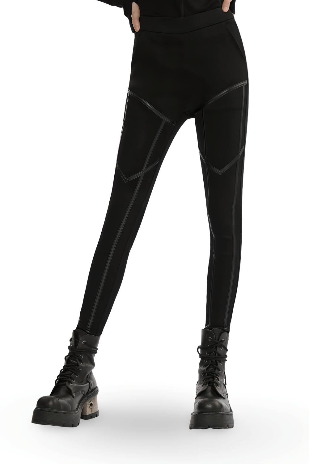 Punk Techwear Faux Leather Legging with Side Zipper Splice