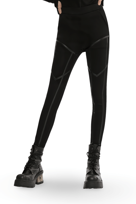 Punk Techwear Faux Leather Legging with Side Zipper Splice
