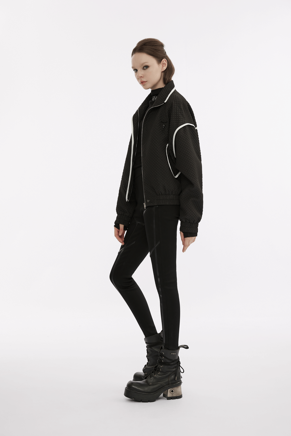 Punk Techwear Faux Leather Legging with Side Zipper Splice