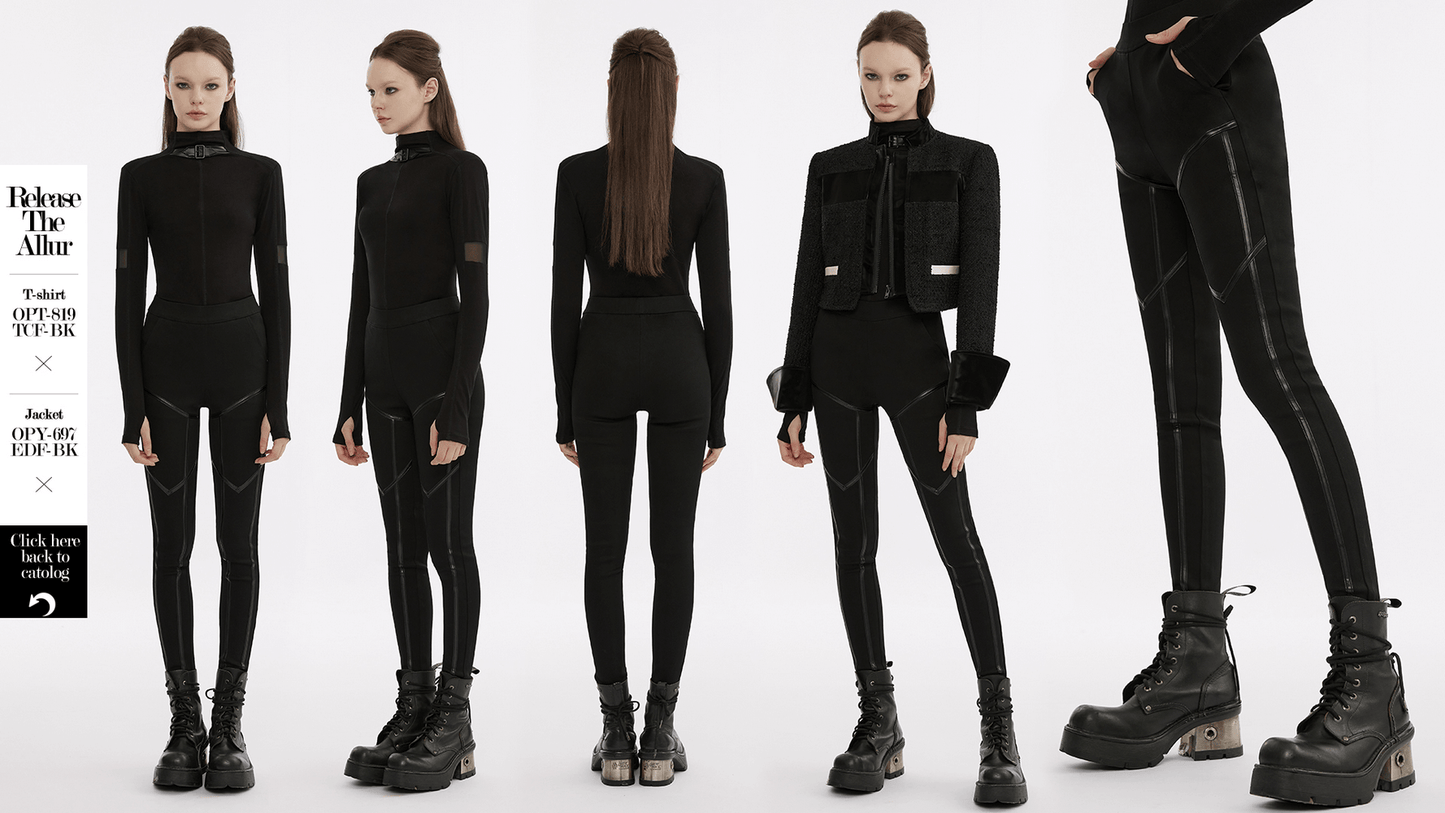 Punk Techwear Faux Leather Legging with Side Zipper Splice