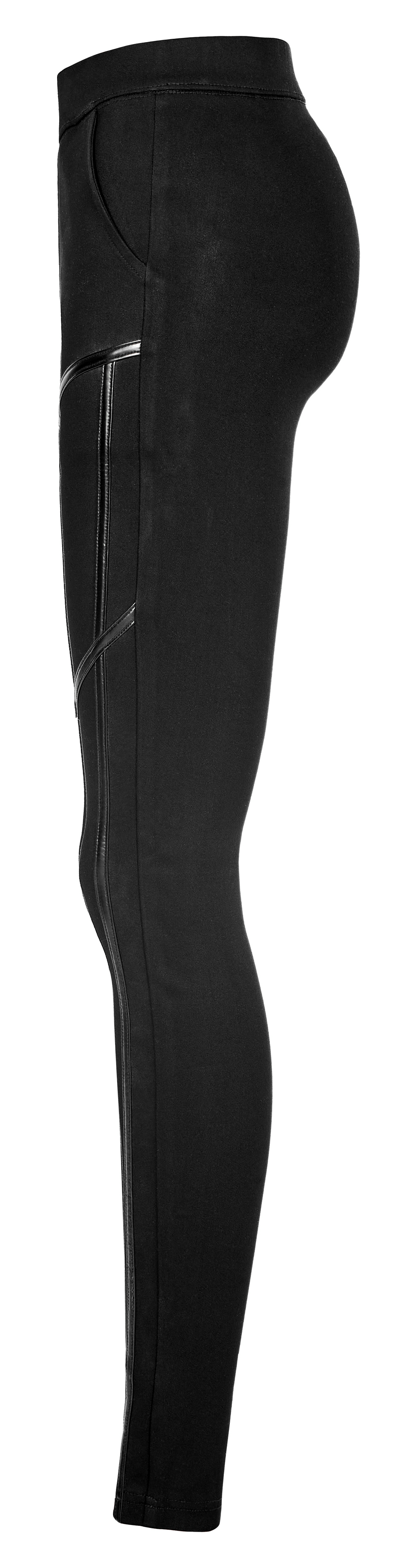 Punk Techwear Faux Leather Legging with Side Zipper Splice