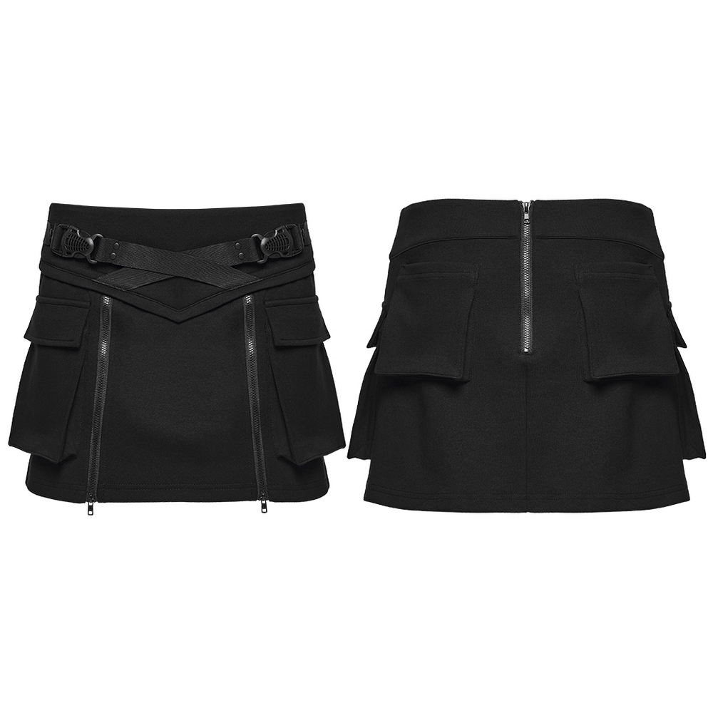 Punk Techwear Skirt with Adjustable Zippers and Pockets