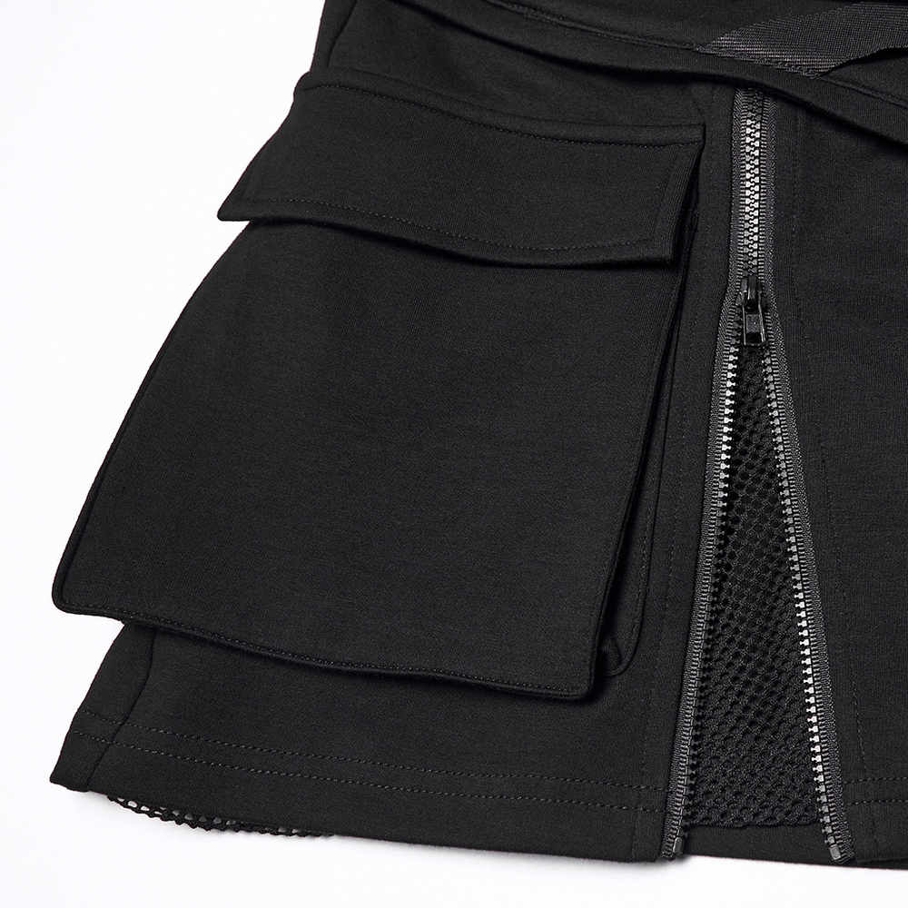 Punk Techwear Skirt with Adjustable Zippers and Pockets