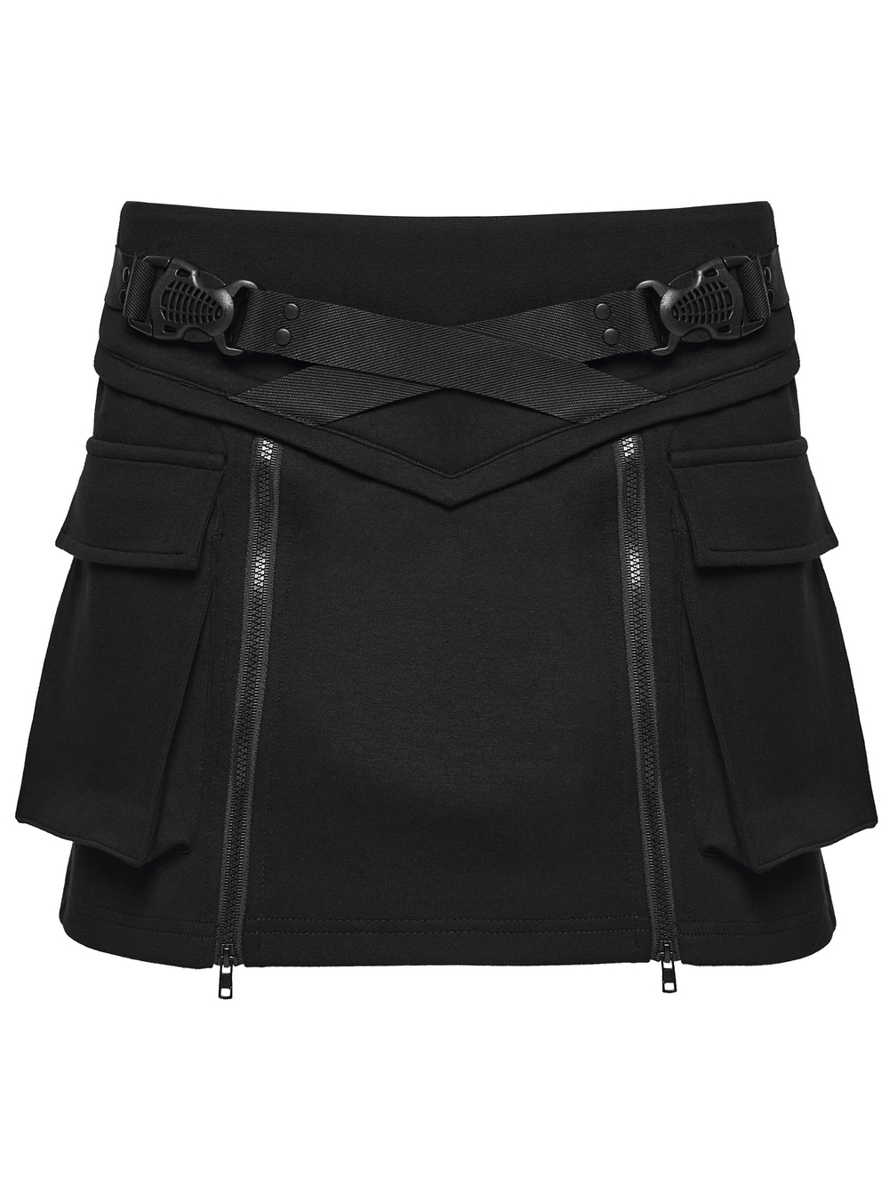 Punk Techwear Skirt with Adjustable Zippers and Pockets