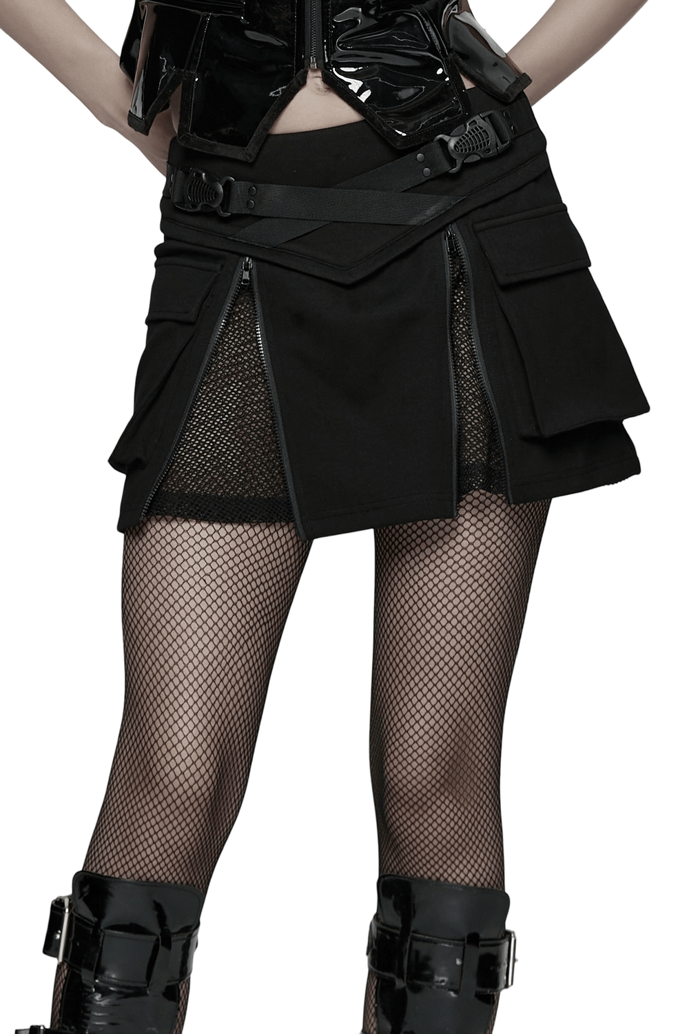 Punk Techwear Skirt with Adjustable Zippers and Pockets