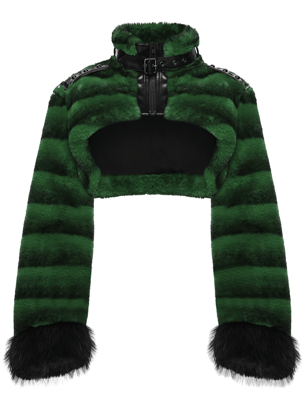 Punk Ultra-Soft Fur Jacket with Studded Shoulder Straps