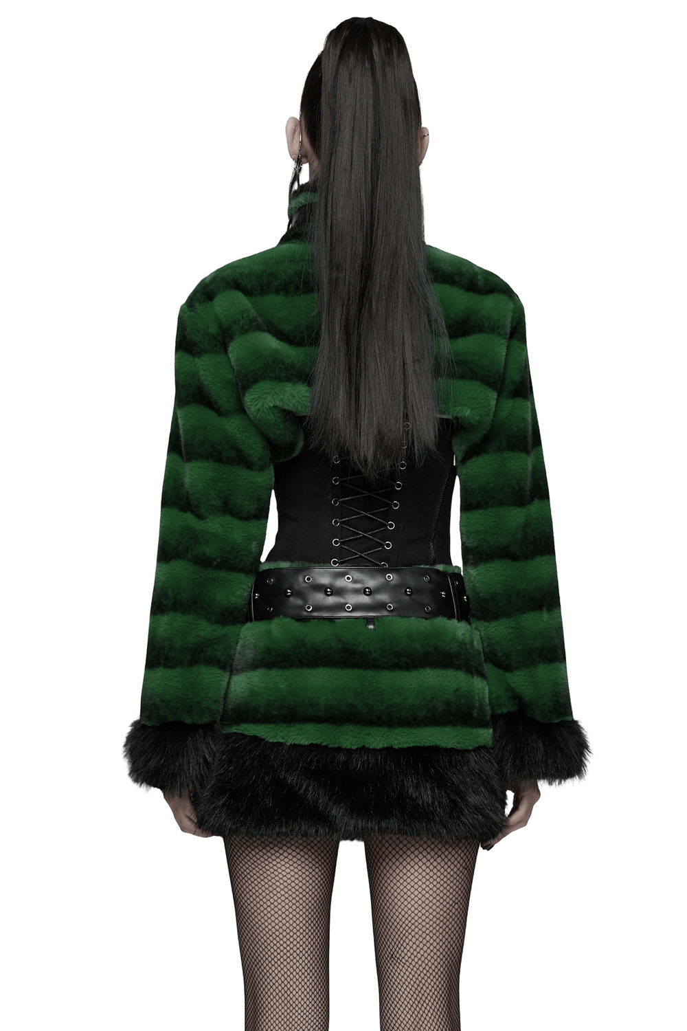 Punk Ultra-Soft Fur Jacket with Studded Shoulder Straps
