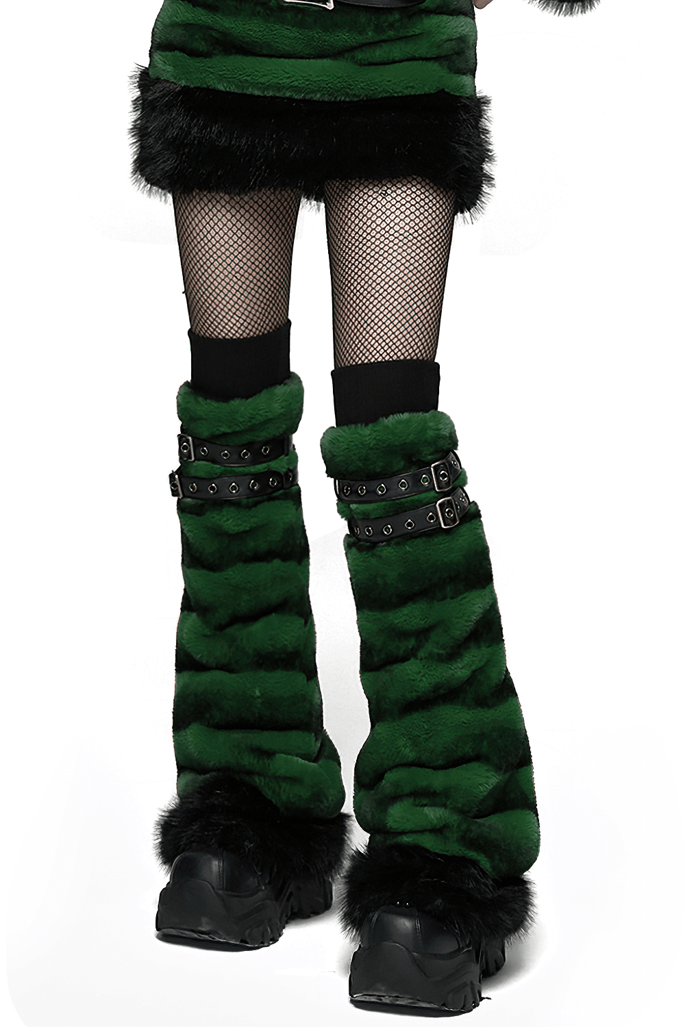 Punk Ultra-Soft Fur Leg Warmers with Striped Design
