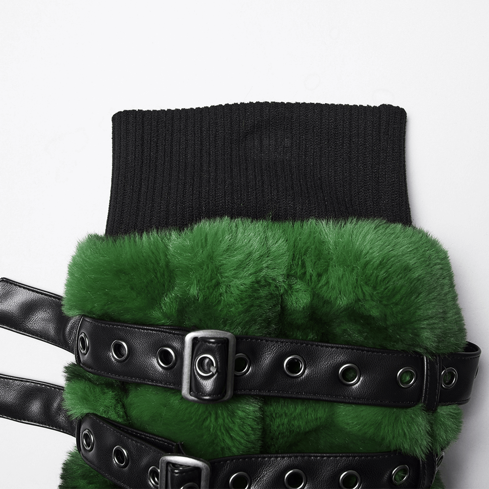 Punk Ultra-Soft Fur Leg Warmers with Striped Design