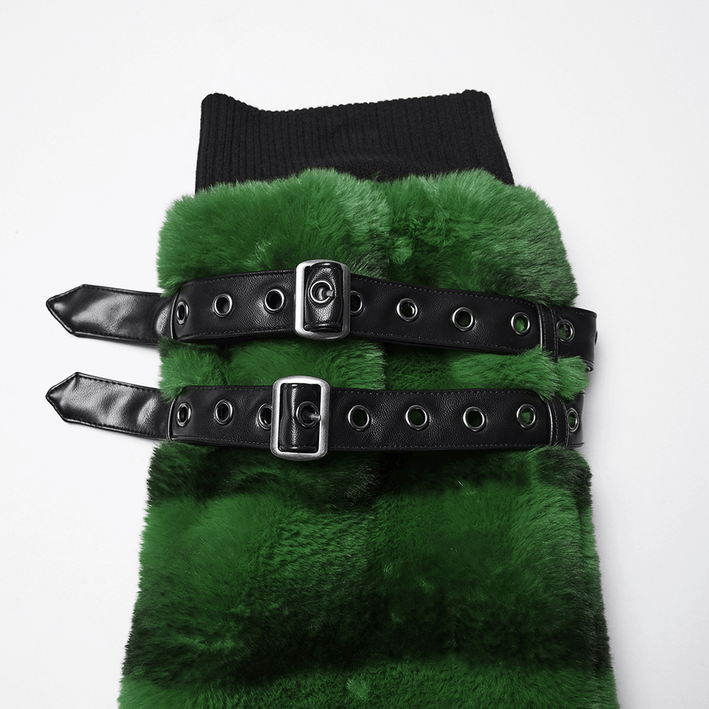 Punk Ultra-Soft Fur Leg Warmers with Striped Design