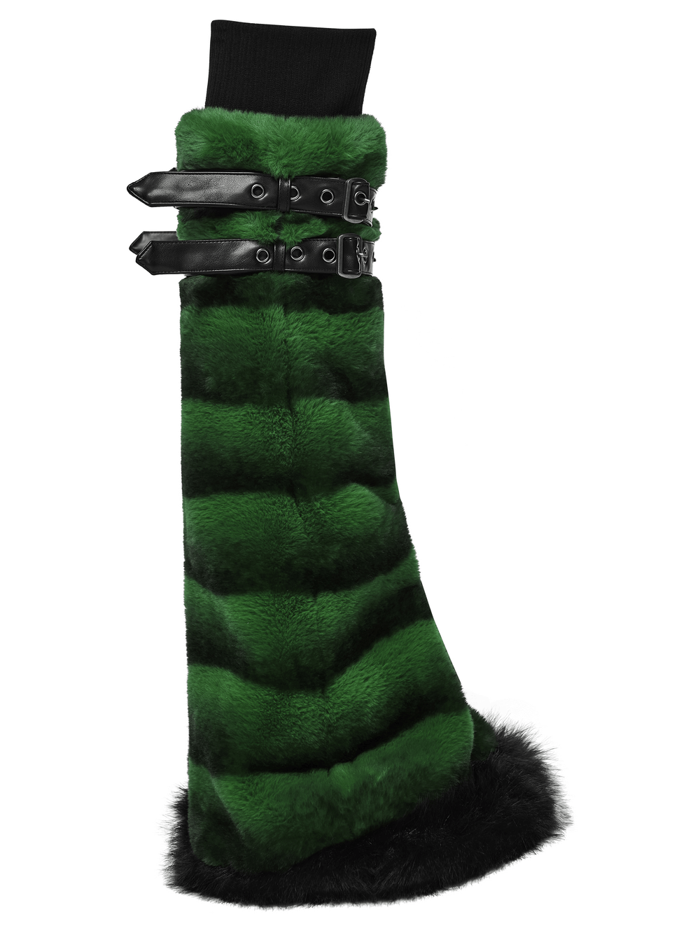 Punk Ultra-Soft Fur Leg Warmers with Striped Design