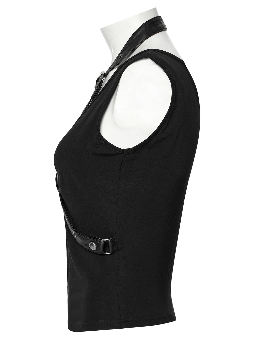 Punk V-neck Cross Loop Tank Top with Faux Leather Straps