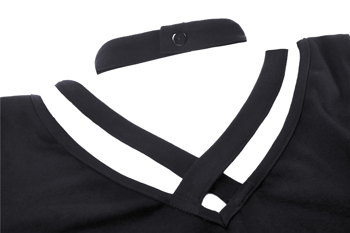 Punk V-Neck Long Sleeves Top With Metal Cross