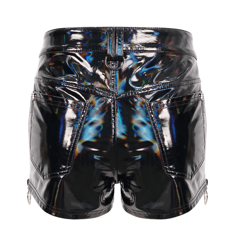 Punk Women's Pentagram Faux Leather Shorts / Gothic Zipper Black Sexy Shorts