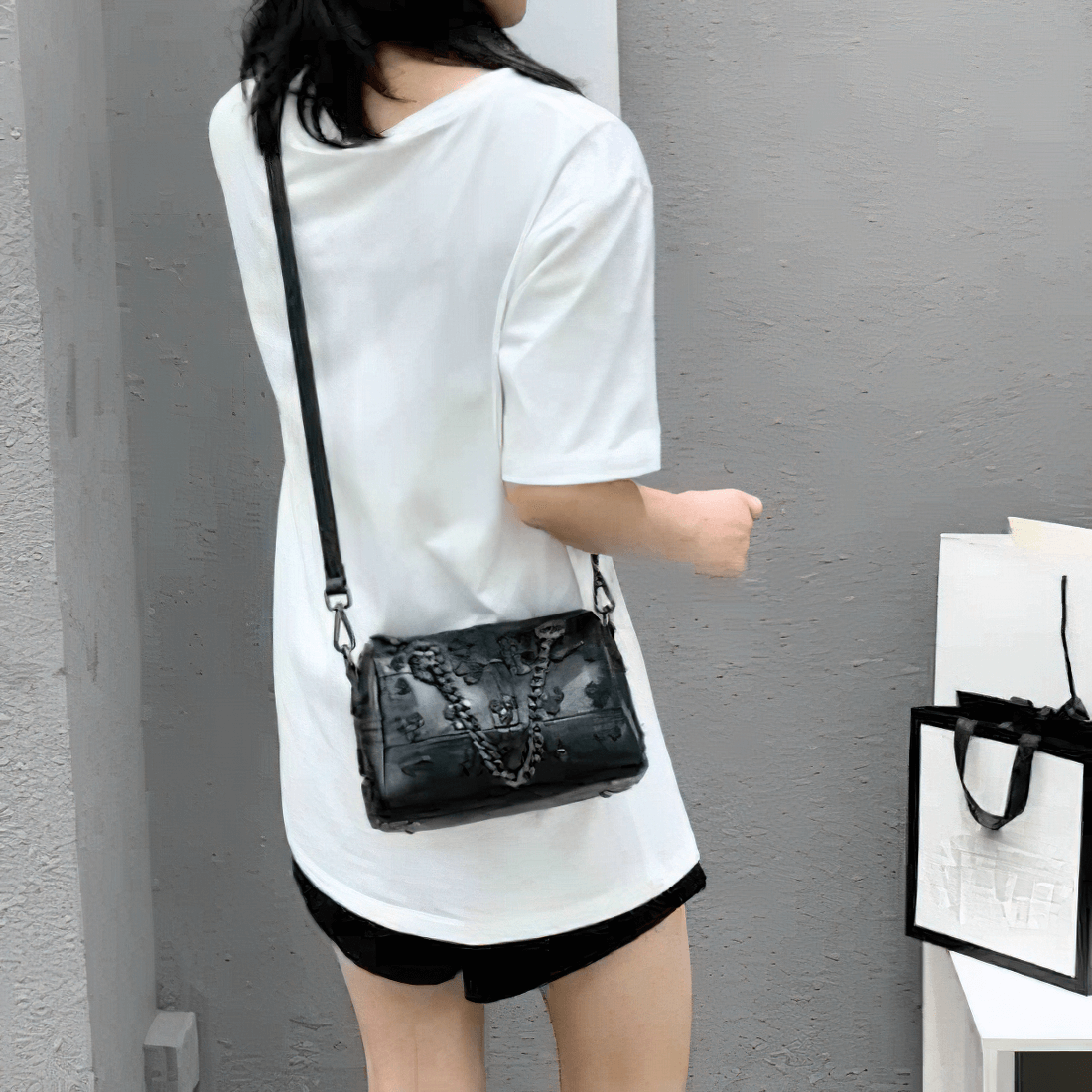 Punk Women's Bag with Rivets / Fashion Patchwork Handbag with Chain