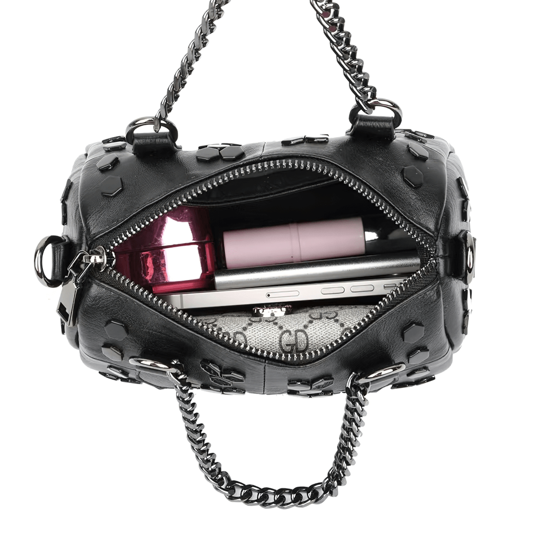 Punk Women's Bag with Rivets / Fashion Patchwork Handbag with Chain