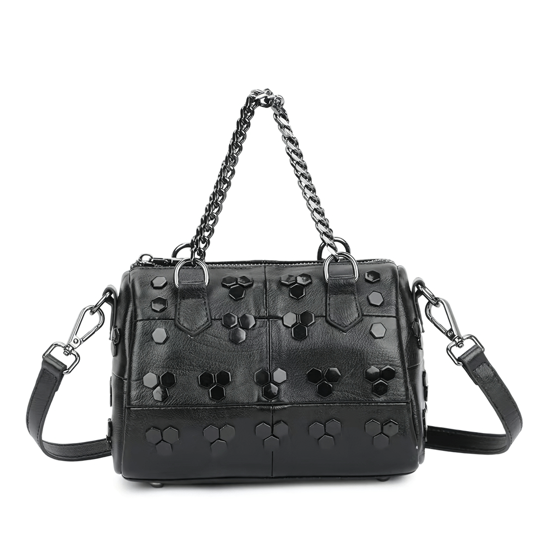 Punk Women's Bag with Rivets / Fashion Patchwork Handbag with Chain