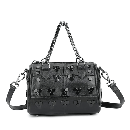 Punk Women's Bag with Rivets / Fashion Patchwork Handbag with Chain