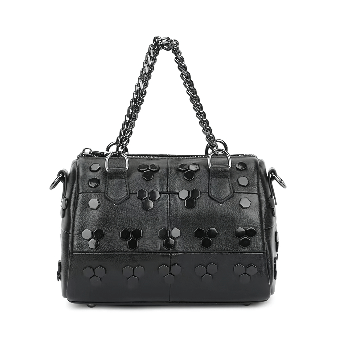 Punk Women's Bag with Rivets / Fashion Patchwork Handbag with Chain