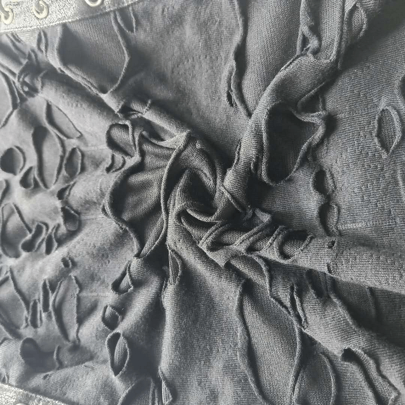 Punk Women's Black Irregular Hole Tank Top / Gothic Female Hollow Tank Tops With Lace-up on sides