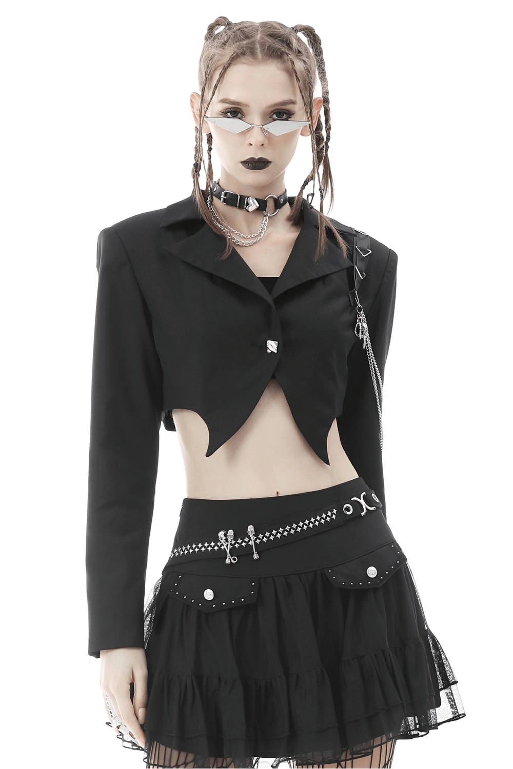 Punk Women's Crop Jacket with Chain Embellishments