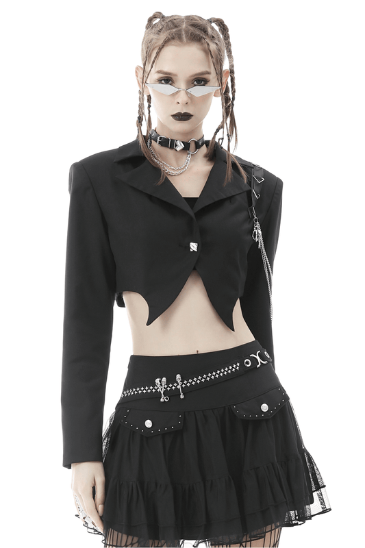 Punk Women's Crop Jacket with Chain Embellishments