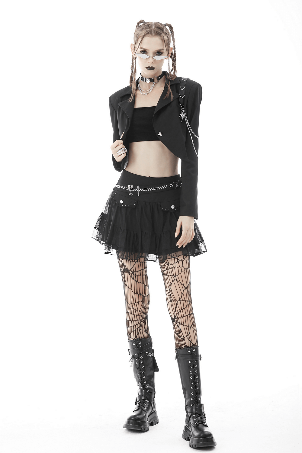 Punk Women's Crop Jacket with Chain Embellishments