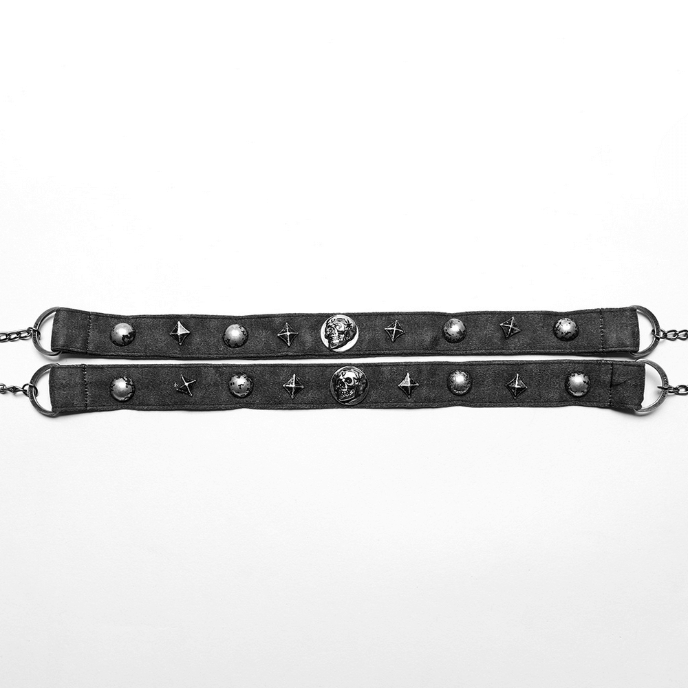Punk Women's Double Strap Choker with Skulls and Rivets