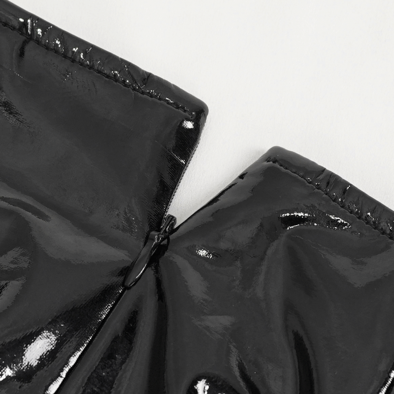 Punk Women's Irregular Patent Leather Skirt with Mesh Stocking