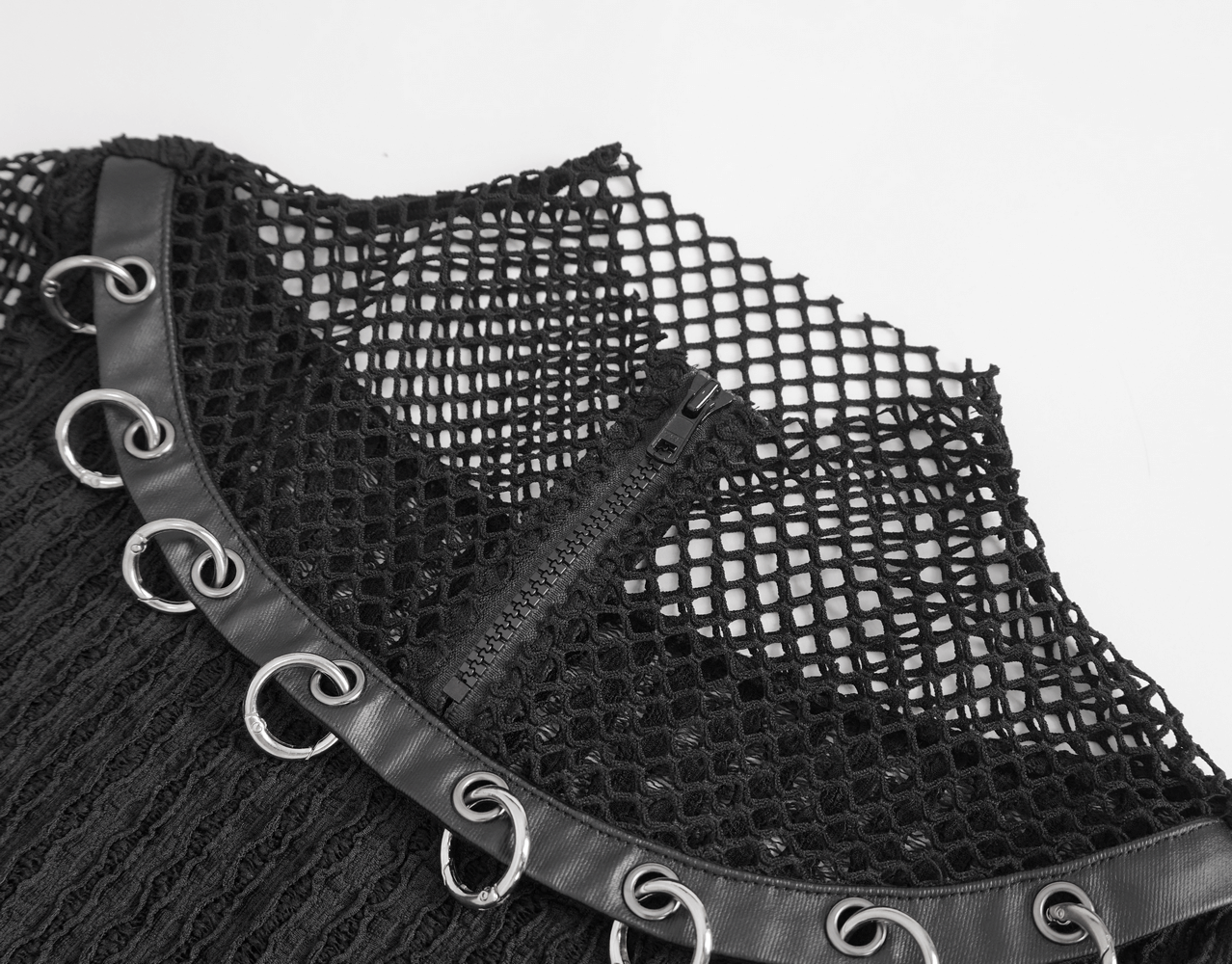 Punk Women's Zip-Up Mesh T-shirt with O-rings on Sleeves