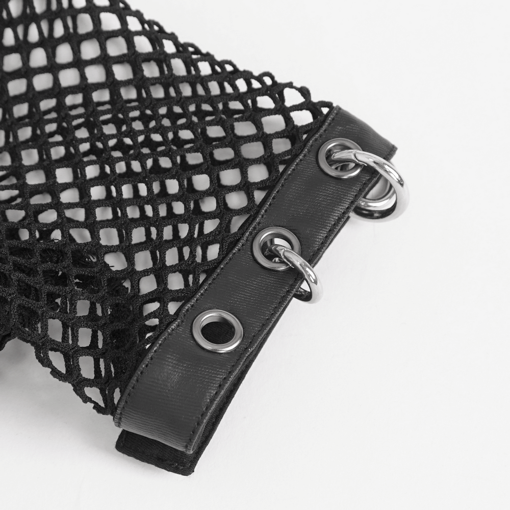 Punk Women's Zip-Up Mesh T-shirt with O-rings on Sleeves