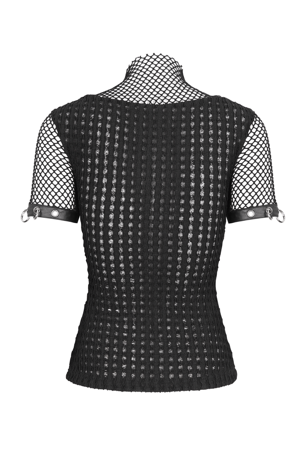 Punk Women's Zip-Up Mesh T-shirt with O-rings on Sleeves