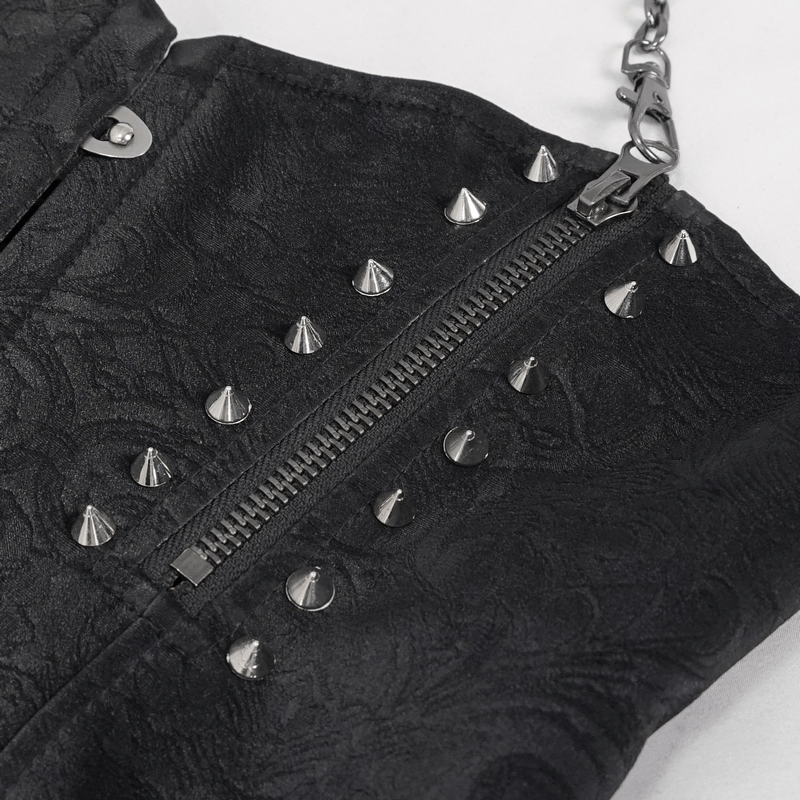 Punk Zipper Corset With Chain / Fashion Sexy Ruffled Collar Corset With Rivets