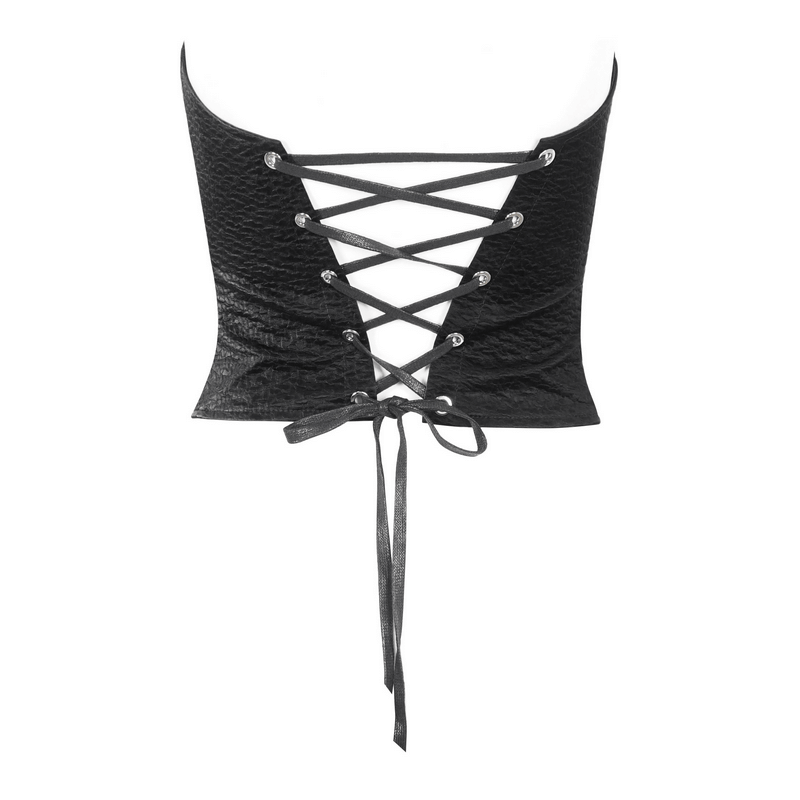 Punk Zipper Front Overbust Corset / Women's Rivets Top With Lace Up Back