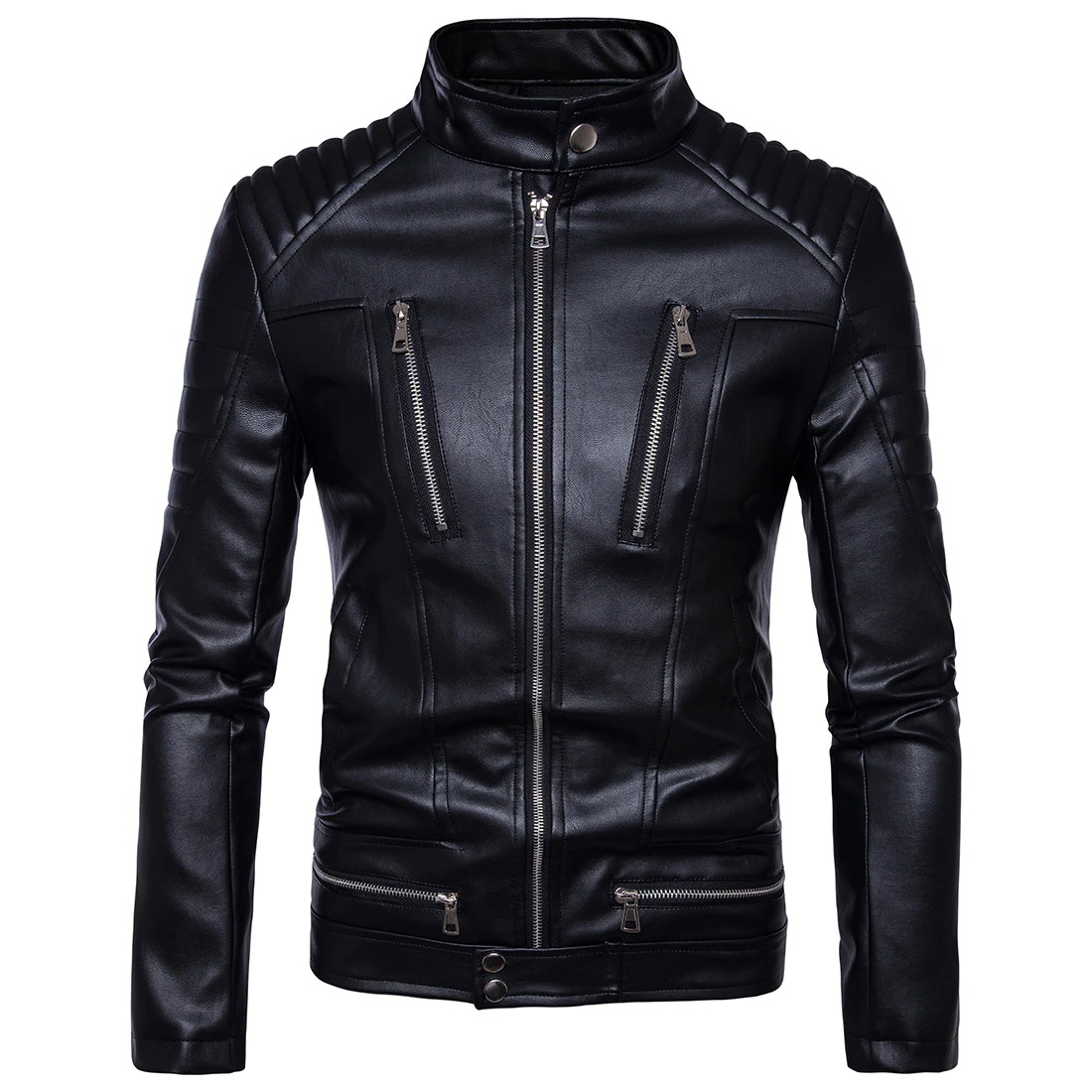 Punk Zipper PU Leather Men's Jacket / Long Sleeves Motorcycle Biker Jacket