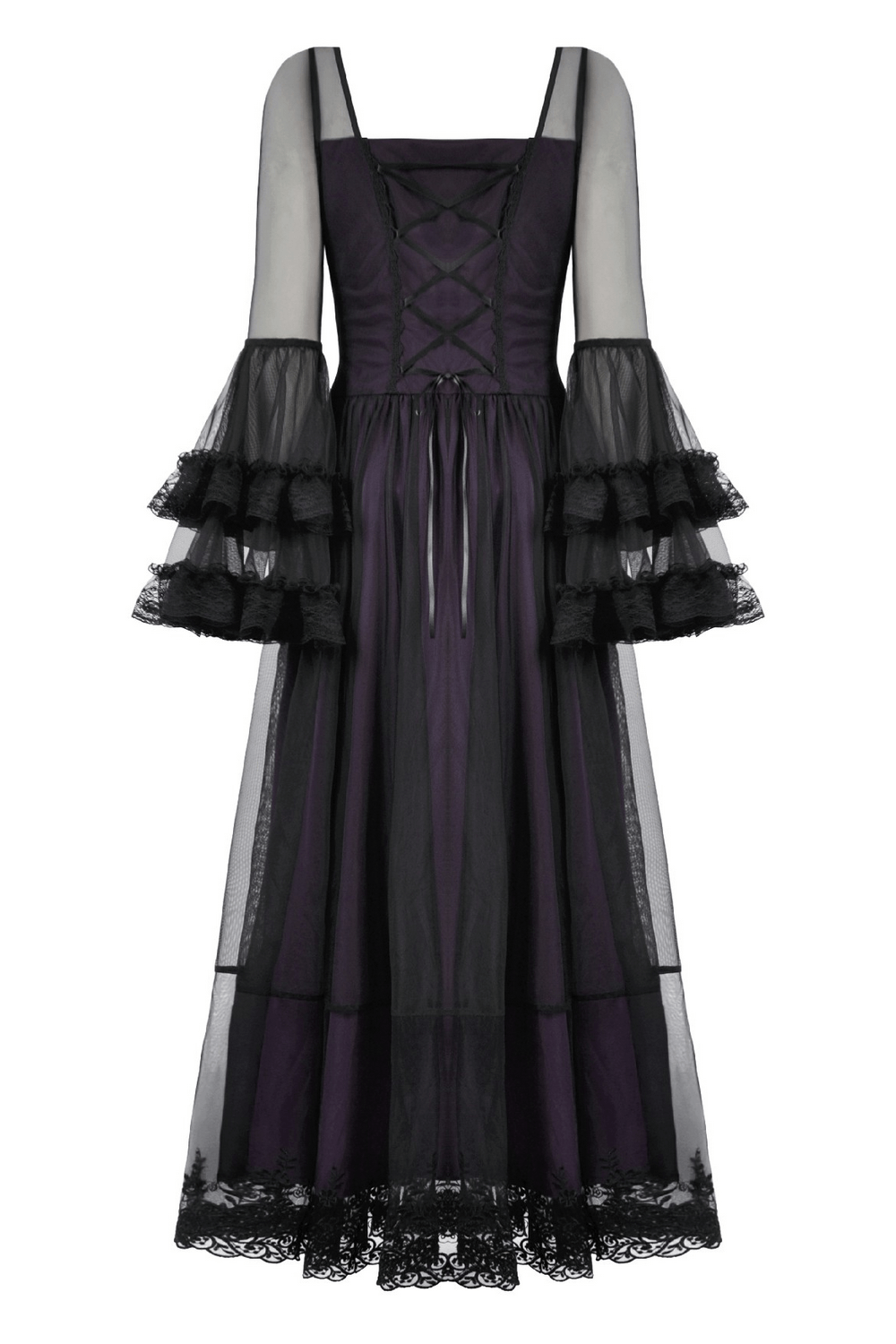Purple and Black Gothic Mesh Dress with Lace Sleeves