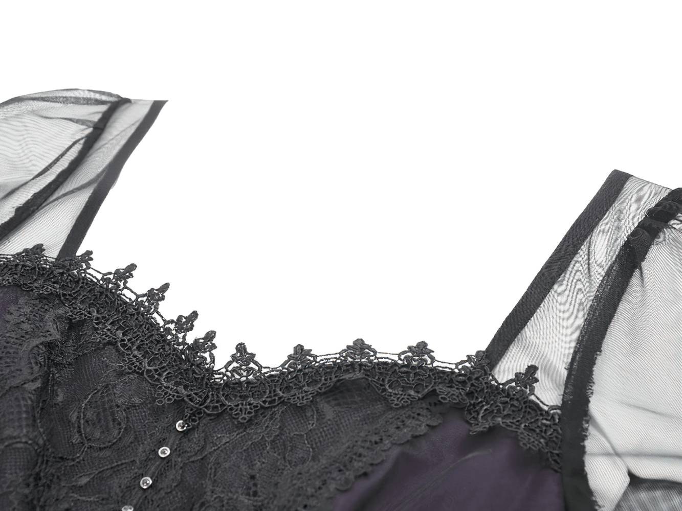 Purple and Black Gothic Mesh Dress with Lace Sleeves