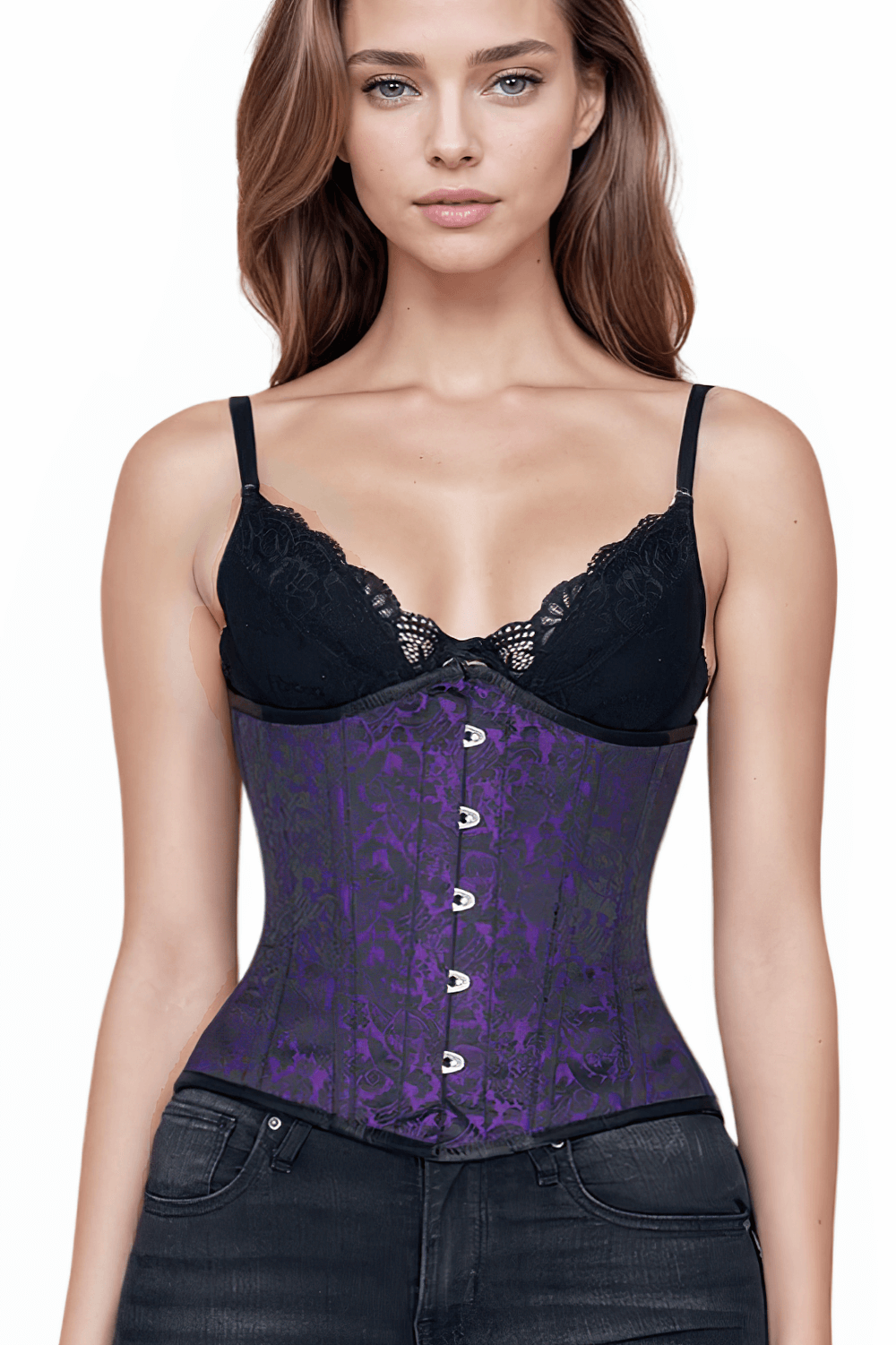 Purple Brocade Underbust Corset with Steel Boning and Lacing