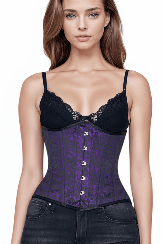 Purple Brocade Underbust Corset with Steel Boning and Lacing
