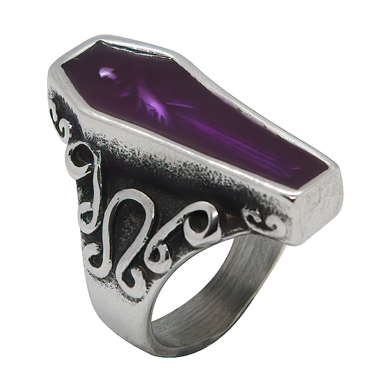 Purple Coffin Mummy Ring / Stainless Steel Unisex Jewelry / Alternative Goth Ring